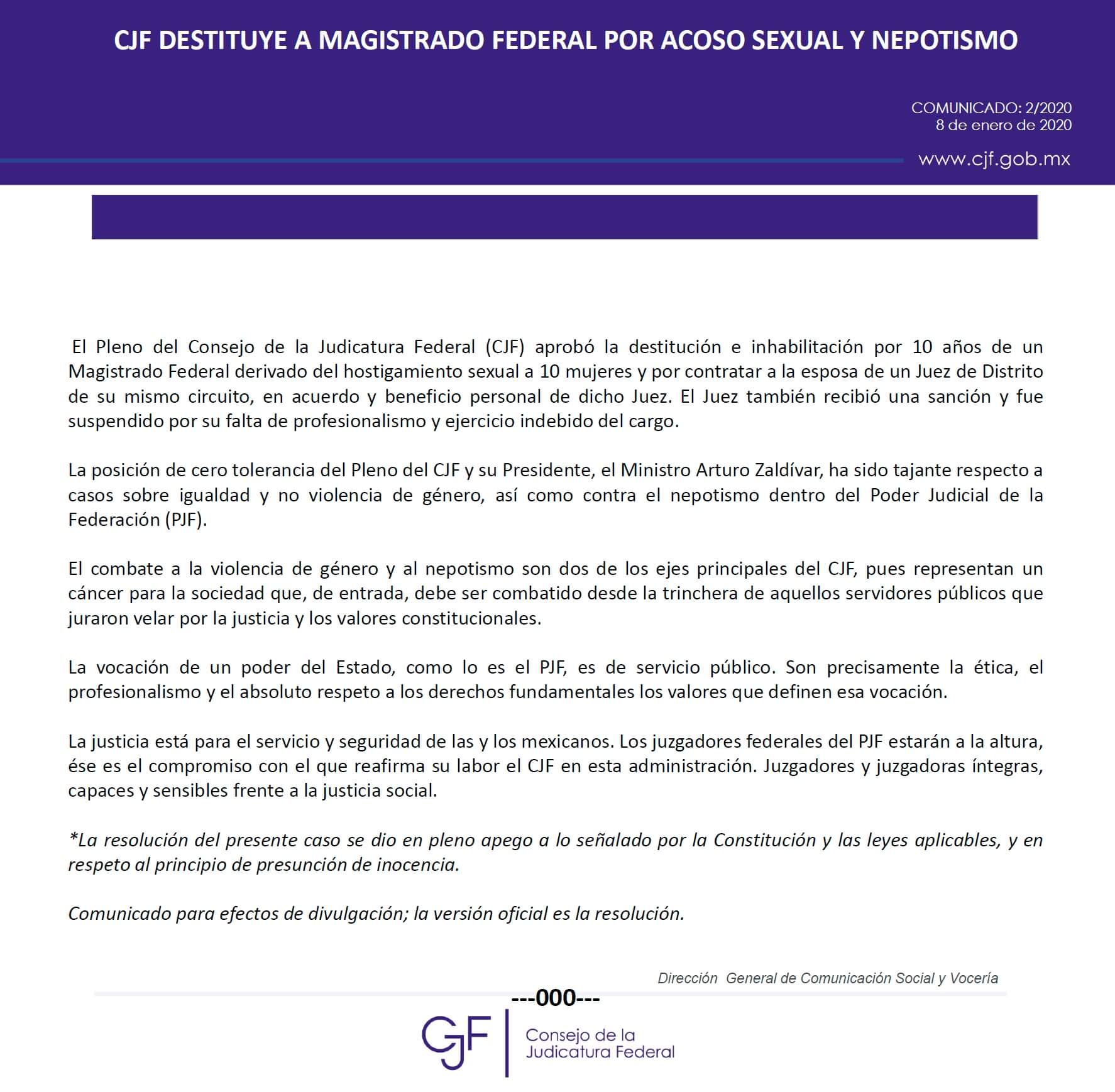 Comunicado 1 Consejo de la Judicatura